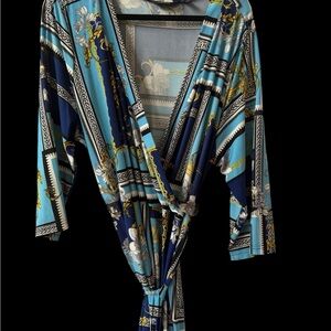 Mlle Gabrielle Blue & Gold Floral Wrap Maxi Dress